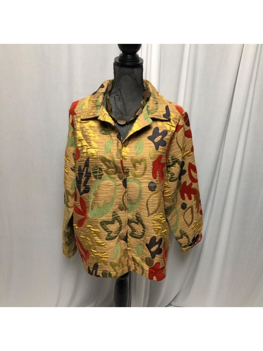 Breckenridge Jacket Womens Size XL Buttoned Collared Tan Gold Quilted Leaves